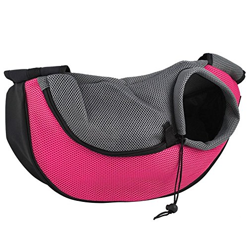 Tragetasche Hund,Hundetragetasche Outdoor Reise Haustier Puppy Carrier Handtasche Tasche Mesh Oxford Einzelner Umhängetasche Sling Comfort Reisen(Pink,S) von TUOYDJA