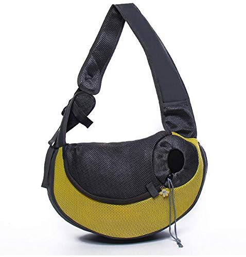 Tragetasche Hund,Hundetragetasche Outdoor Reise Haustier Puppy Carrier Handtasche Tasche Mesh Oxford Einzelner Umhängetasche Sling Comfort Reisen(Yellow,S) von TUOYDJA