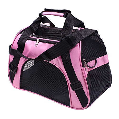 Tragetasche Hund,Hundetragetasche Tragbare Haustier Rucksack Messenger Carrier Taschen Katze Hundeträger Ausgehende Reise Teddy Pakete Atmungsaktiv kleine Pet Handtasche Slings(Pink,43X20X29cm) von TUOYDJA