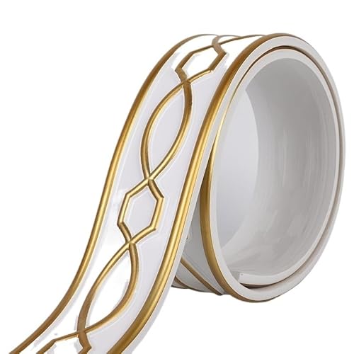Wandleiste,Stuckleiste 1Pc 118,11 in Selbst-Adhesive Wand Panels Flexible Gips Linie for Decke Hintergrund Home Decor Tapete Rand(White and Gold B) von TUOYDJA
