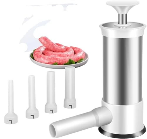 WurstfüLler Manuell,Wurstfüllmaschine Wurstfüllmaschine, Edelstahl, Hausgemachte Wurstmaschine Mit 4 Füllrohren, Haushaltsküche, Fleischfüller-Füllwerkzeug von TUOYDJA