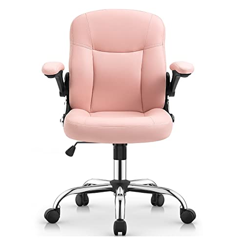 TUOYIBO Bürostuhl, Heimbürostühle, Bürostuhl aus rosafarbenem Leder mit drehbaren Rollen (Farbe: Schwarz, Größe: wie abgebildet) von TUOYIBO
