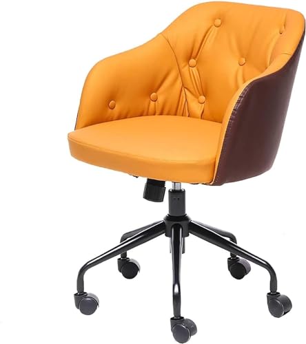 TUOYIBO Bürostuhl Ergonomischer Bürostuhl Schreibtisch und Stuhl Armlehne Drehstuhl Verstellbarer Computerstuhl mit mittlerer Rückenlehne Sitzstuhl aus PU-Leder (Farbe: Gelb + Braun) erforderlich von TUOYIBO