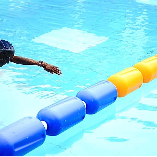 TUOYIBO Schwimmseil zum Abtrennen des Pools, Sicherheitstrennlinie für Schwimmbäder zum Training, für Wasserwege, Gefahrenbereiche, mit Bojen in Weiß, Blau, Rot und Gelb und Haken aus Edelstahl (Far von TUOYIBO