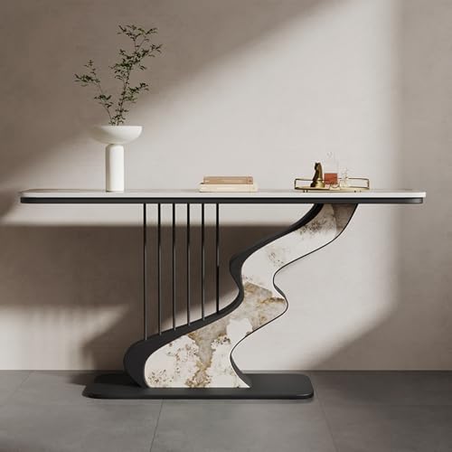 Moderner Konsolensofatisch, schmaler Konsolentisch, Eingangsschrank mit Felspaneelen, einfacher Beistelltisch für das Wohnzimmer, stabiler Metallrahmen, für Flur, Foyer, Eingang(Black-1,100cm/39.3in) von TUPAFJU