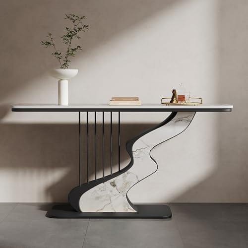 Moderner Konsolensofatisch, schmaler Konsolentisch, Eingangsschrank mit Felspaneelen, einfacher Beistelltisch für das Wohnzimmer, stabiler Metallrahmen, für Flur, Foyer, Eingang(Black-2,100cm/39.3in) von TUPAFJU