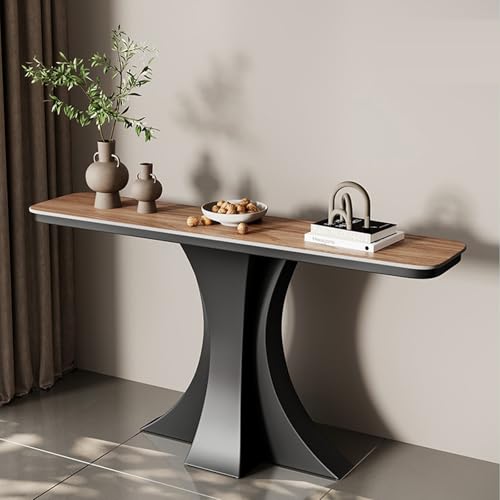 Moderner dekorativer Konsolentisch aus Eisen in Schwarz/Weiß mit Steinplatten-Tischplatte, Tischbein aus Metall, schmaler Tisch hinter dem Sofa, für Eingang, Eingangsbereich(Black-1,100cm/39.3in) von TUPAFJU