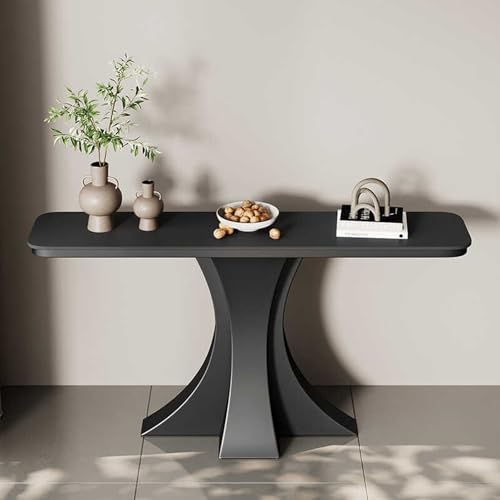 Moderner dekorativer Konsolentisch aus Eisen in Schwarz/Weiß mit Steinplatten-Tischplatte, Tischbein aus Metall, schmaler Tisch hinter dem Sofa, für Eingang, Eingangsbereich(Black-3,100cm/39.3in) von TUPAFJU