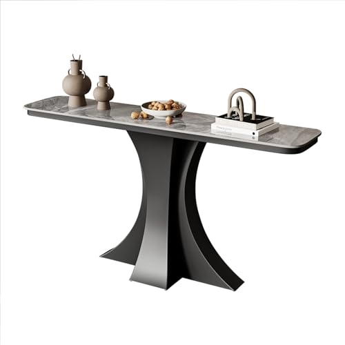 Moderner dekorativer Konsolentisch aus Eisen in Schwarz/Weiß mit Steinplatten-Tischplatte, Tischbein aus Metall, schmaler Tisch hinter dem Sofa, für Eingang, Eingangsbereich(Black-5,150CM/59in) von TUPAFJU