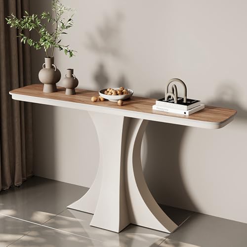 Moderner dekorativer Konsolentisch aus Eisen in Schwarz/Weiß mit Steinplatten-Tischplatte, Tischbein aus Metall, schmaler Tisch hinter dem Sofa, für Eingang, Eingangsbereich(White-1,100cm/39.3in) von TUPAFJU