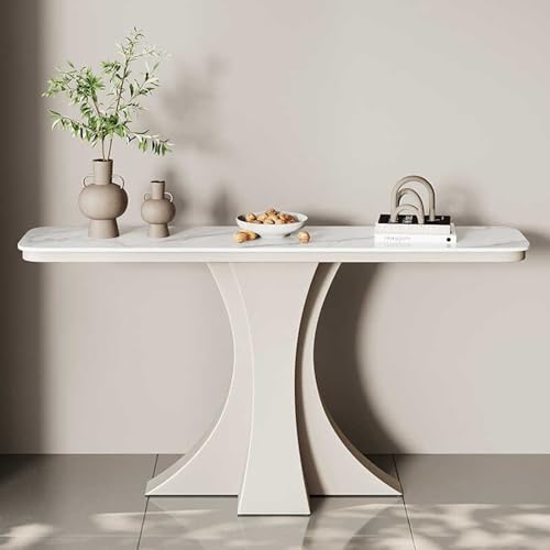 Moderner dekorativer Konsolentisch aus Eisen in Schwarz/Weiß mit Steinplatten-Tischplatte, Tischbein aus Metall, schmaler Tisch hinter dem Sofa, für Eingang, Eingangsbereich(White-2,80cm/31.4in) von TUPAFJU