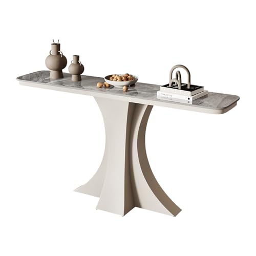 Moderner dekorativer Konsolentisch aus Eisen in Schwarz/Weiß mit Steinplatten-Tischplatte, Tischbein aus Metall, schmaler Tisch hinter dem Sofa, für Eingang, Eingangsbereich(White-3,100cm/39.3in) von TUPAFJU