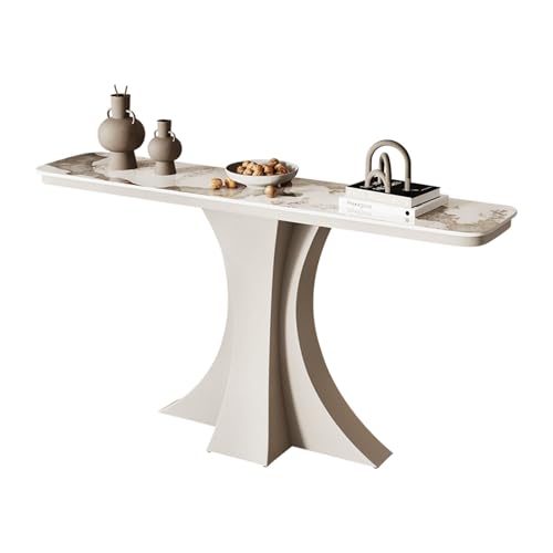 Moderner dekorativer Konsolentisch aus Eisen in Schwarz/Weiß mit Steinplatten-Tischplatte, Tischbein aus Metall, schmaler Tisch hinter dem Sofa, für Eingang, Eingangsbereich(White-4,120CM/47.2in) von TUPAFJU
