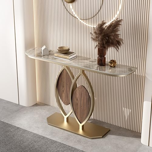 TUPAFJU Moderner dekorativer Konsolentisch aus Eisen mit Steinplatten-Tischplatte, Form der Tischbeine in Blattform, schmaler Tisch hinter der Sofacouch, für Eingang, Eingangsbereich(A,100cm/39.3in) von TUPAFJU