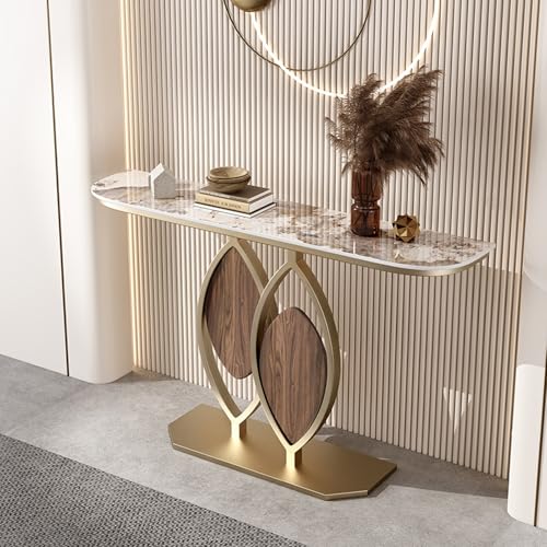 TUPAFJU Moderner dekorativer Konsolentisch aus Eisen mit Steinplatten-Tischplatte, Form der Tischbeine in Blattform, schmaler Tisch hinter der Sofacouch, für Eingang, Eingangsbereich(B,80cm/31.4in) von TUPAFJU