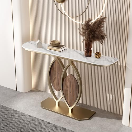 TUPAFJU Moderner dekorativer Konsolentisch aus Eisen mit Steinplatten-Tischplatte, Form der Tischbeine in Blattform, schmaler Tisch hinter der Sofacouch, für Eingang, Eingangsbereich(C,100cm/39.3in) von TUPAFJU