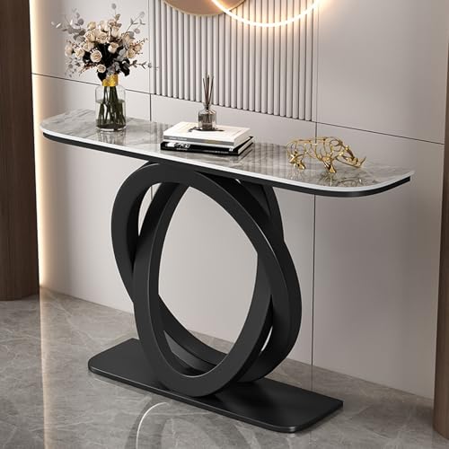 TUPAFJU Moderner dekorativer Konsolentisch aus Eisen mit Steinplatten-Tischplatte, schmaler Tisch hinter der Sofacouch, für Eingang, Eingangsbereich, Flur, Wohnzimmer(Black,100CM-C) von TUPAFJU