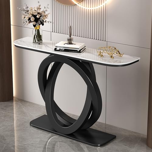TUPAFJU Moderner dekorativer Konsolentisch aus Eisen mit Steinplatten-Tischplatte, schmaler Tisch hinter der Sofacouch, für Eingang, Eingangsbereich, Flur, Wohnzimmer(Black,120CM-A) von TUPAFJU