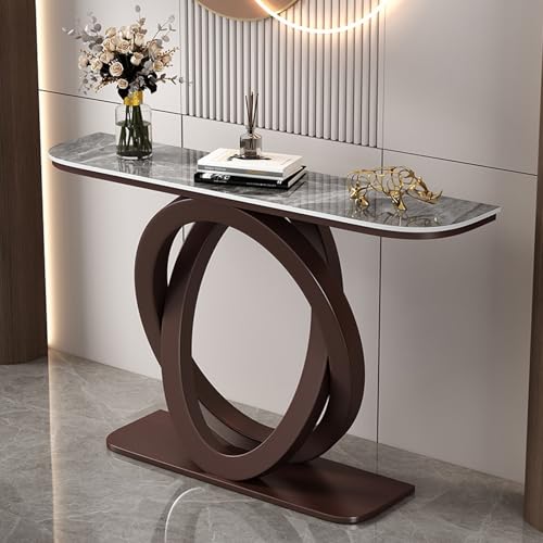 TUPAFJU Moderner dekorativer Konsolentisch aus Eisen mit Steinplatten-Tischplatte, schmaler Tisch hinter der Sofacouch, für Eingang, Eingangsbereich, Flur, Wohnzimmer(Bronze,100CM-C) von TUPAFJU