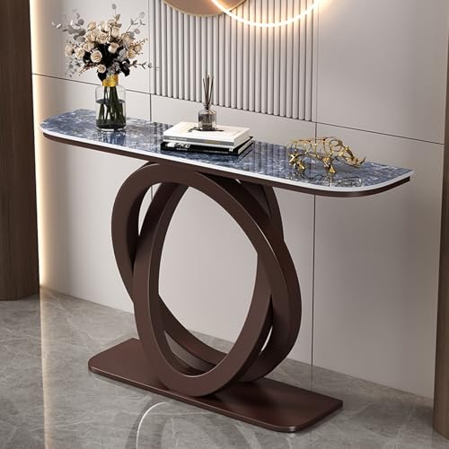TUPAFJU Moderner dekorativer Konsolentisch aus Eisen mit Steinplatten-Tischplatte, schmaler Tisch hinter der Sofacouch, für Eingang, Eingangsbereich, Flur, Wohnzimmer(Bronze,100CM-D) von TUPAFJU