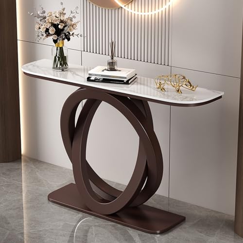 TUPAFJU Moderner dekorativer Konsolentisch aus Eisen mit Steinplatten-Tischplatte, schmaler Tisch hinter der Sofacouch, für Eingang, Eingangsbereich, Flur, Wohnzimmer(Bronze,120CM-A) von TUPAFJU