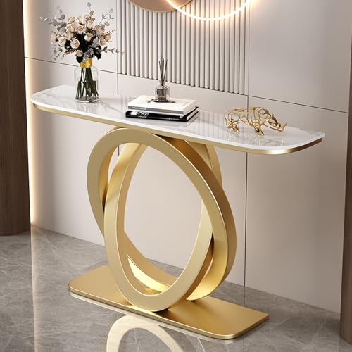 TUPAFJU Moderner dekorativer Konsolentisch aus Eisen mit Steinplatten-Tischplatte, schmaler Tisch hinter der Sofacouch, für Eingang, Eingangsbereich, Flur, Wohnzimmer(Gold,120CM-A) von TUPAFJU
