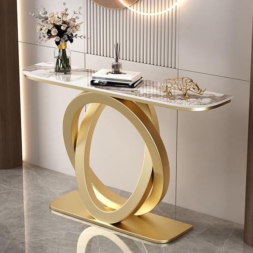 TUPAFJU Moderner dekorativer Konsolentisch aus Eisen mit Steinplatten-Tischplatte, schmaler Tisch hinter der Sofacouch, für Eingang, Eingangsbereich, Flur, Wohnzimmer(Gold,150CM-B) von TUPAFJU