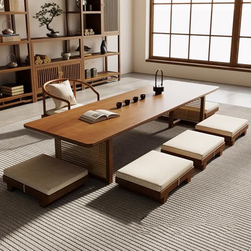 TUPAFJU Walnuss Couchtisch mit hölzernen Rattanbeinen, niedriger Tisch zum Sitzen auf dem Boden(100cm/39.3in) von TUPAFJU
