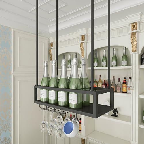 Weinregal Hängend Decken Gläserhalter Höhenverstellbare，Hausbar Wine Rack,Flaschenregal Hängend，Whiskey Regal hängend，Decken hängeregal stemware Rack,Für Küche Wohnzimmer Zuhause Bar(Black,60CM/23in) von TUPAFJU