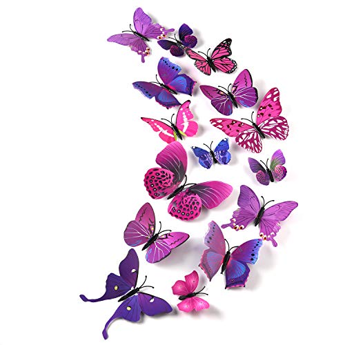 TUPARKA 36 Stück 3D Schmetterlinge Deko Schmetterling Wanddeko Butterfly Wandsticker 3D Wandtatoo Schmetterlinge Balkon Deko (Pink-Lila) von TUPARKA