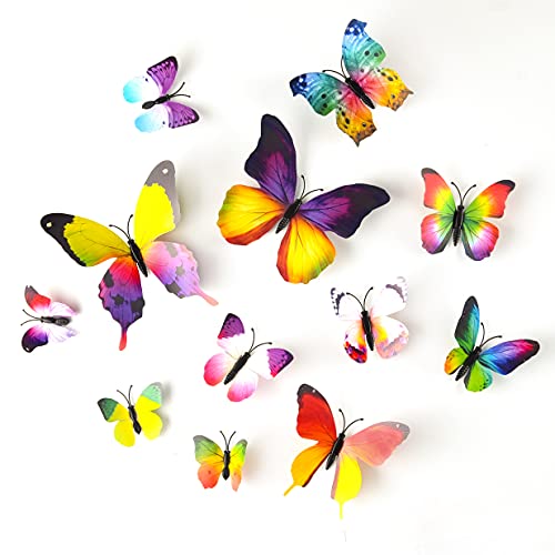 TUPARKA 36 Stück 3D Schmetterling Wandaufkleber Wand Schmetterlinge Gartendekoration Mädchen Schlafzimmer Zubehör (Regenbogen) von TUPARKA