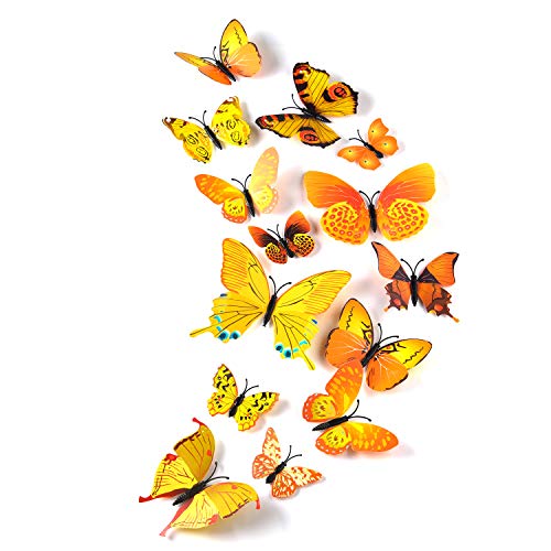 TUPARKA 36 Stück 3D Schmetterlinge Deko Schmetterling Wanddeko Butterfly Wandsticker 3D Wandtatoo Schmetterlinge Balkon Deko (Gelb) von TUPARKA