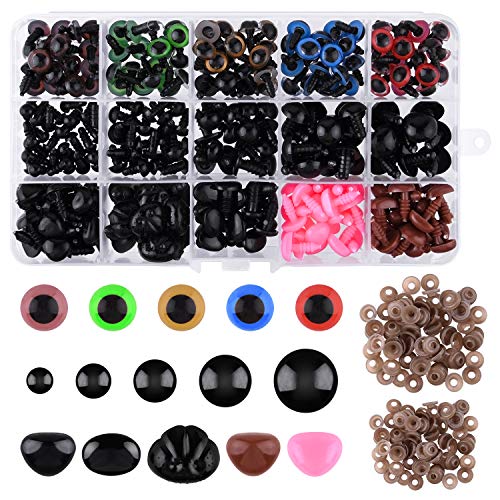 TUPARKA 600Pcs Sicherheitsaugen Augen und Nasen,Puppenaugen DIY Inklusive 190pcs Plastiksicherheits-Craft Auge und 110pcs Sicherheits Nase mit 300pcs Washer für Puppe-Plüsch-Tier Craft Herstellung von TUPARKA