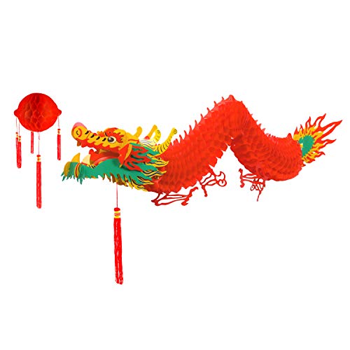 TUPARKA Chinesischer Neujahrsdrache mit roter Laterne für chinesische Neujahrsdekorationen, wasserdichte Drachengirlande zum Aufhängen für Frühlingsfest, Neujahrsbedarf Außendekoration(4.92 Feet) von TUPARKA