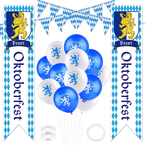 TUPARKA Oktoberfest Deko Set Bayrische Dekoration 2 x Banner 20m Wimpel Girlande 20 Luftballons, Oktoberfest Dekoration Party Bierzelten Dekoration von TUPARKA