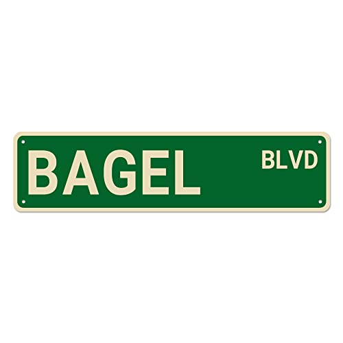 TUPLNO Bagel BLVD Straßenschild – lustige Wanddekoration für Zuhause/Garten/Küche, hochwertiges Metallschild, 40,6 x 10,2 cm von TUPLNO