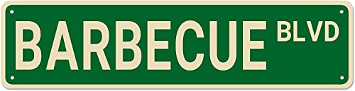 TUPLNO Barbecue BLVD Straßenschild – Grill-Dekoration, lustige Wanddekoration für Zuhause/Garten/Küche, hochwertiges Metallschild, 40,6 x 10,2 cm von TUPLNO
