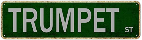 TUPLNO Trompete Straßenschild Retro Dekoratives Poster Vintage Outdoor Dekoration Straße Blechschild Home Dekoration Wandkunst Avenue Metall Poster für Männerhöhle Bar Pub Cafe Home Wall Decor 40,6 x von TUPLNO