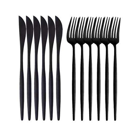 12-teilige Matte Schwarz Besteckset besteht aus 6 Essmesser 6-Gabeln, 18/10 Edelstahl, SpüLmaschinenfest 12-teilige Matte Schwarz Besteckset besteht aus 6 Essmesser 6-Gabeln, 18/10 Edelstahl, SpüLmaschinenfest von TUPMFG