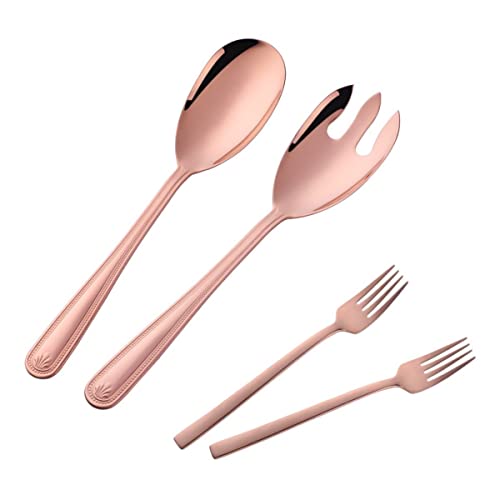 TUPMFG 30 cm Edelstahl Salatbesteck, Roségold Salatlöffel & Salatgabel mit 2 Gabeln, Salat Besteck Set für Zuhause & Camping, spülmaschinenfest von TUPMFG