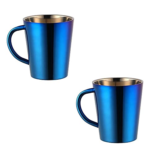 TUPMFG Blau Kaffeetassen 2er Set, 300ml Edelstahl Kaffeebecher, Doppelwandig Trinkbecher mit Henkel, Spülmaschinenfest von TUPMFG