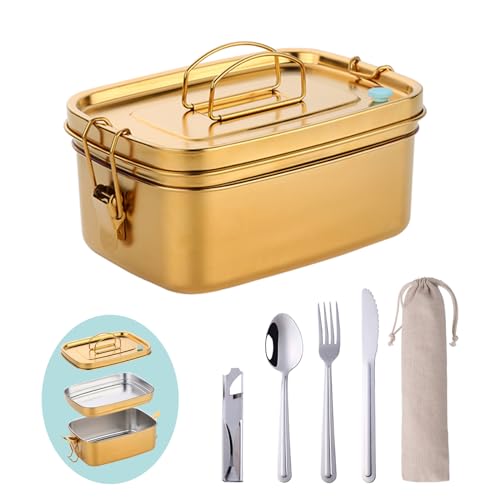 TUPMFG Doppelschicht Lunchbox Edelstahl 18/10 Brotdose aus Metall Auslaufsicher und Luftloch 2 Groß 1500ml von TUPMFG