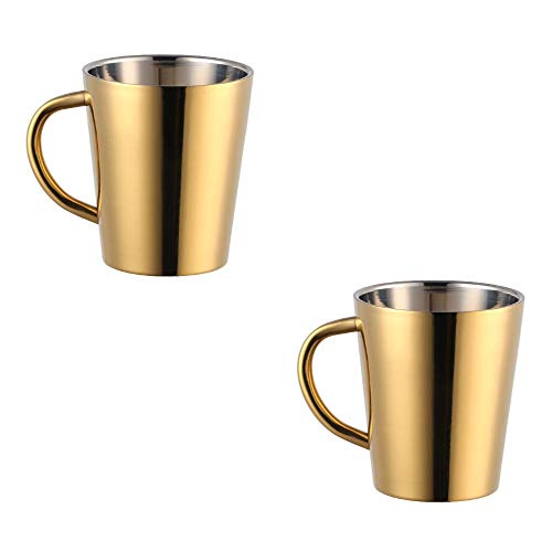 TUPMFG Gold Kaffeetassen 2er Set, 300ml Edelstahl Kaffeebecher, Doppelwandig Trinkbecher mit Henkel, Spülmaschinenfest von TUPMFG