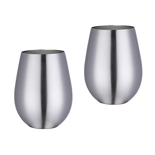 TUPMFG Silber Edelstahl Weingläser Ohne Stiel 2er Set für Rotwein & Weisswein, Bruchfest Camping Weinglas, Metallic Weinbecher, 500ML von TUPMFG