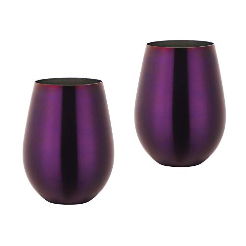 TUPMFG Violett Edelstahl Weingläser Ohne Stiel 2er Set für Rotwein & Weisswein, Bruchfest Camping Weinglas, Metallic Weinbecher, 500ML von TUPMFG