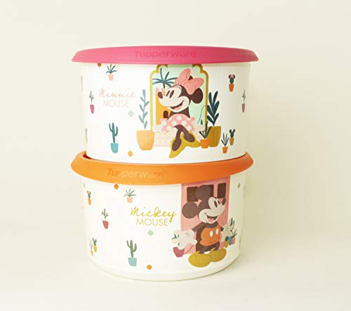 TUPPERWARE Bingo One Touch Maus Dosen Micky und Minnie 940ml Orange + 940ml Rosa + Kugelschreiber von Tupperware