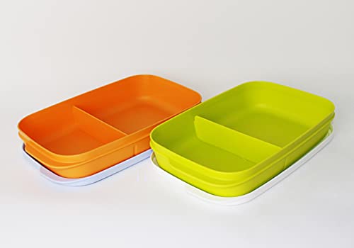 TUPPERWARE Clevere Pause 2X 590ml mit 2fach Einteilung Orange/Hellblau + Grün/Weiß von Tupperware