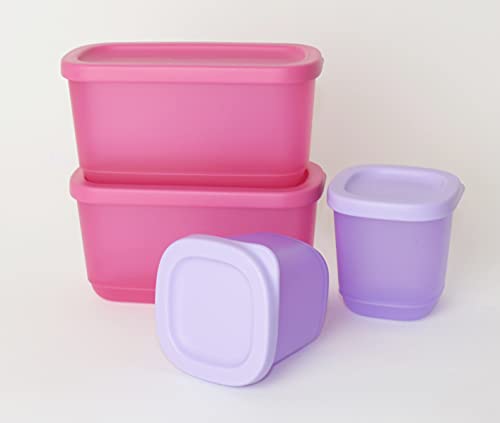 TUPPERWARE Eisscholle Cubix Gefrier-Behälter Gefrierbehälter 2X 110ml Flieder + 2X 250ml Pink + Kugelschreiber von Tupperware