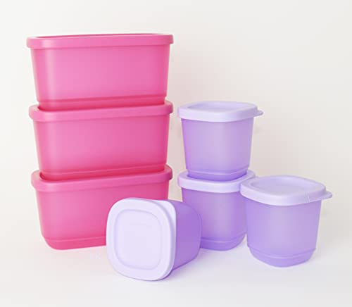 TUPPERWARE Eisscholle Cubix Gefrier-Behälter Gefrierbehälter 4X 110ml Flieder + 3X 250ml Pink + Mini Trichter Lila von Tupperware