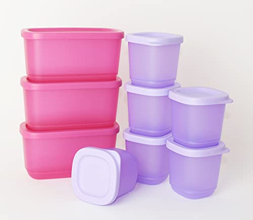 TUPPERWARE Eisscholle Cubix Gefrier-Behälter Gefrierbehälter 6X 110ml Flieder + 3X 250ml Pink + Mini Trichter Lila von Tupperware